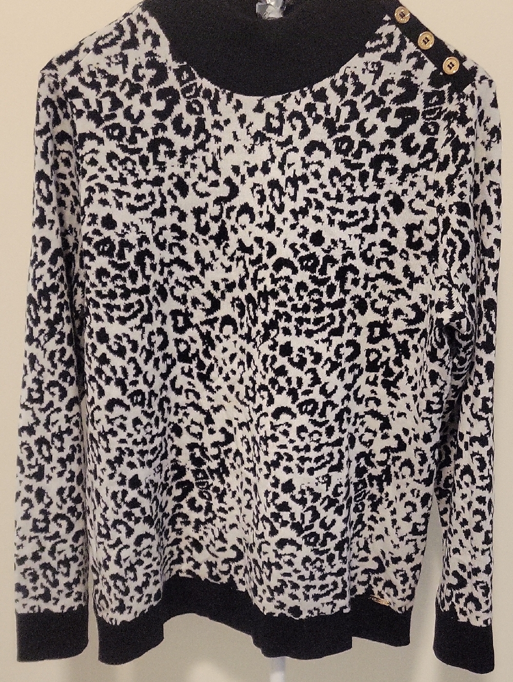 Calvin Klein Black and White Leopard Knit Top